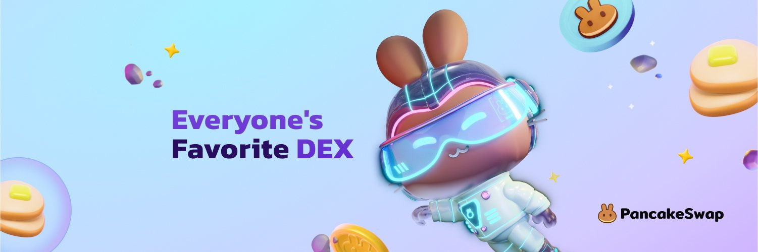 Bunny astronaut beside Everyone's Favorite DEX and PancakeSwap text